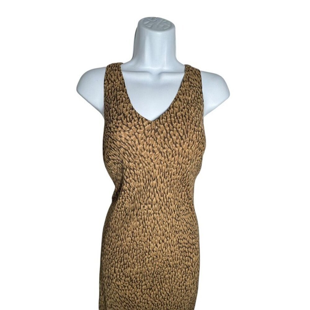 Ann Taylor Dress 4 Silk Animal Print Midi V Neck Crisscross Back Vintage y2k - Picture 4 of 8